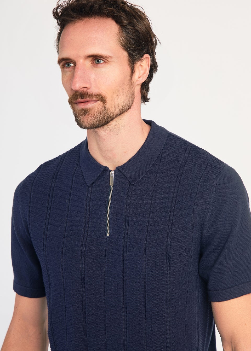 Kensington Eastside Navy Cotton Short Sleeve Zip Neck Polo Shirt