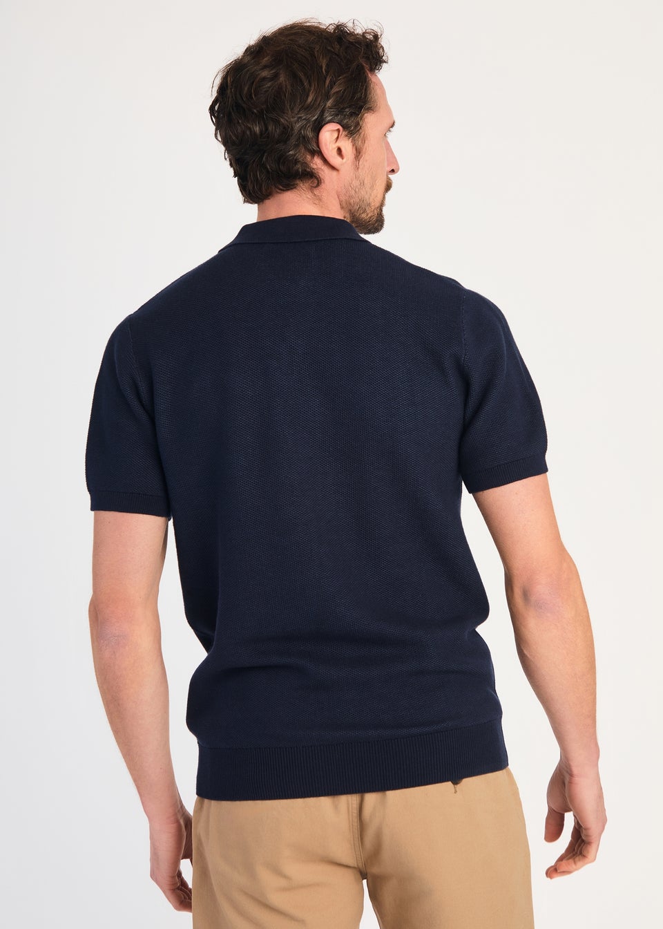 Kensington Eastside Navy Cotton Short Sleeve V-Neck Polo Shirt