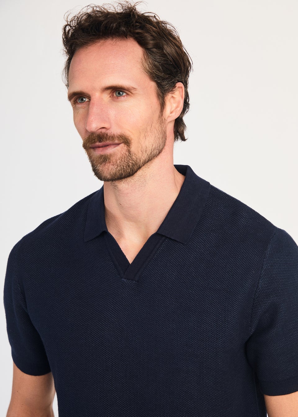 Kensington Eastside Navy Cotton Short Sleeve V-Neck Polo Shirt