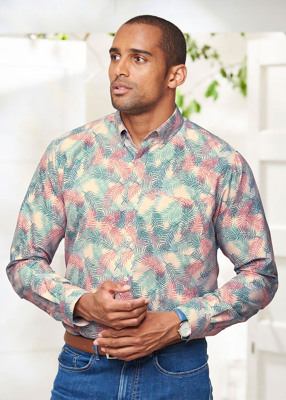 Cotton Traders Fawn Long Sleeve Easy-Iron Print Shirt