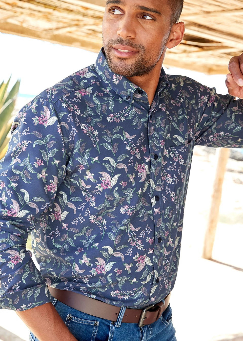 Cotton Traders Dark Sky Long Sleeve Easy-Iron Print Shirt