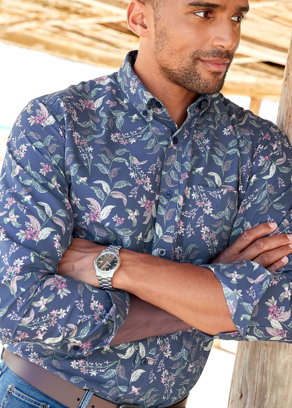 Cotton Traders Dark Sky Long Sleeve Easy-Iron Print Shirt