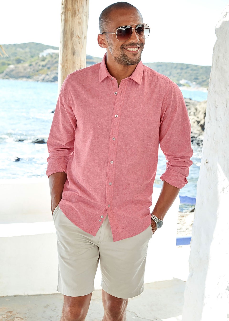 Cotton Traders Peach Long Sleeve Cotton-Rich Shirt