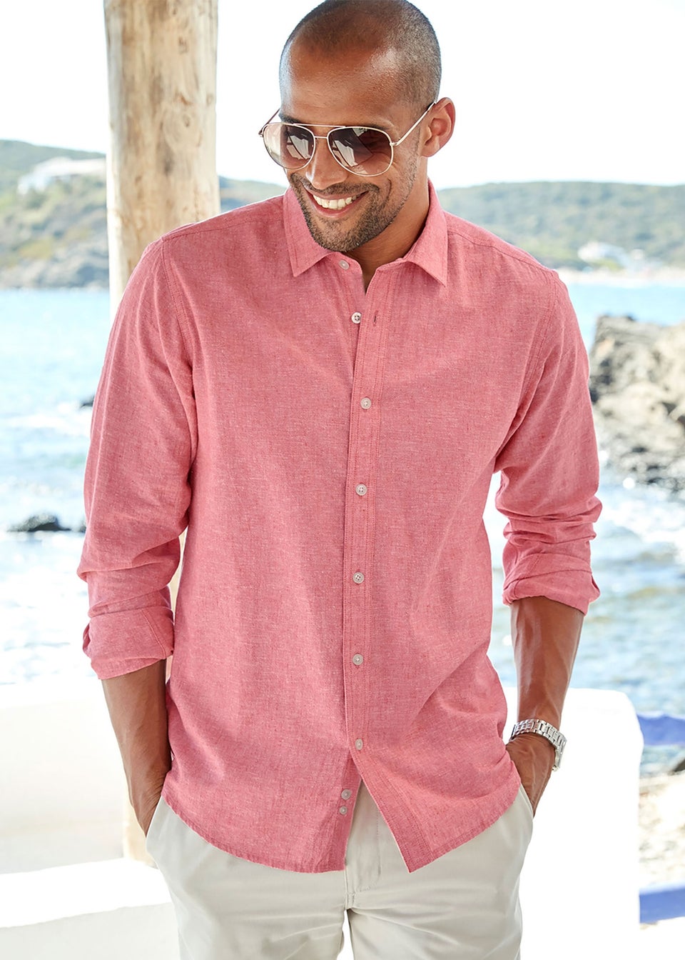 Cotton Traders Peach Long Sleeve Cotton-Rich Shirt