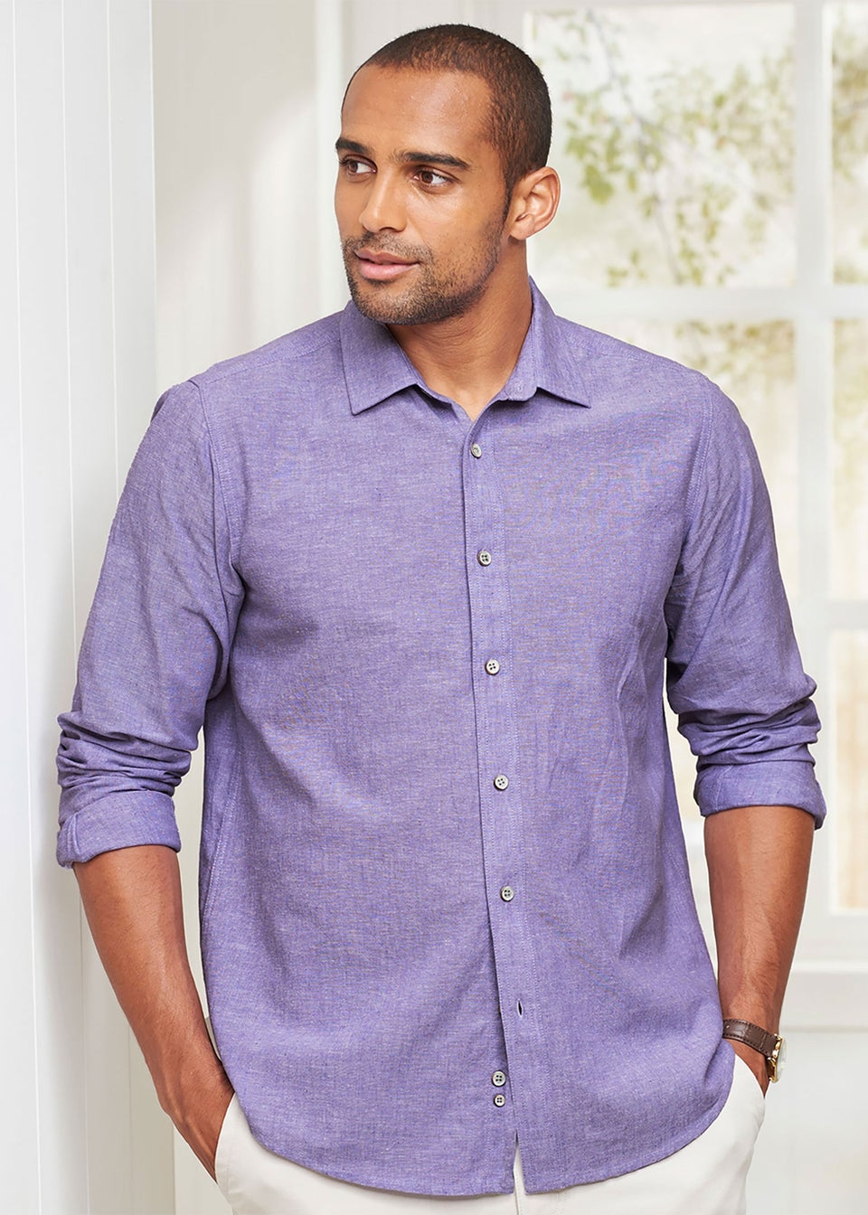Cotton Traders Dusky Violet Long Sleeve Cotton-Rich Shirt