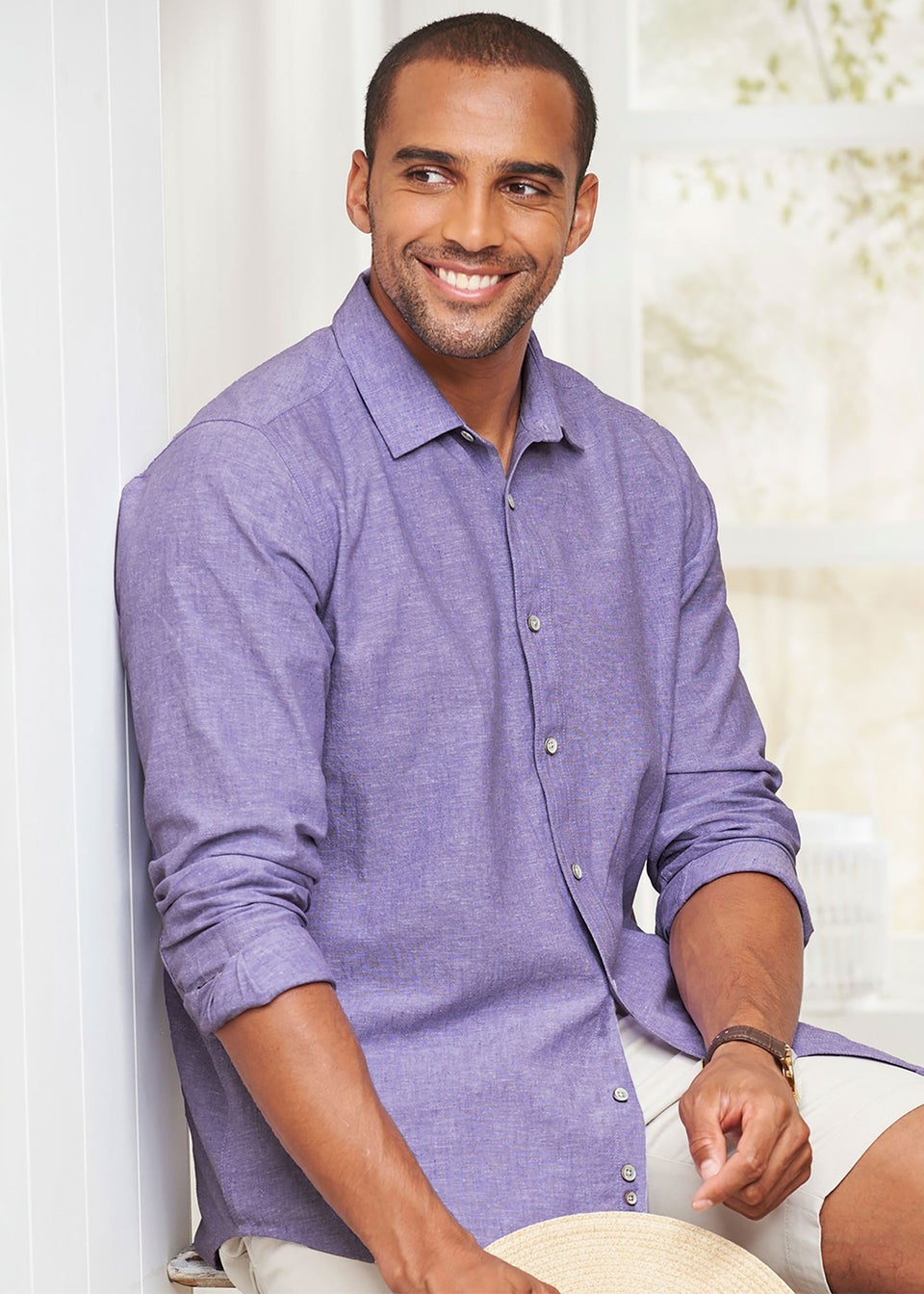 Cotton Traders Dusky Violet Long Sleeve Cotton-Rich Shirt