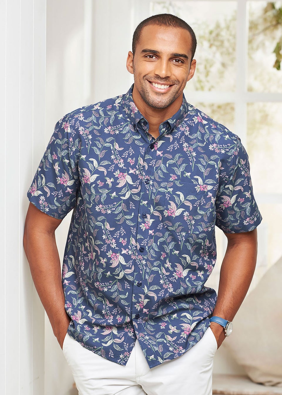 Cotton Traders Dark Sky Short Sleeve Easy-Iron Print Shirt