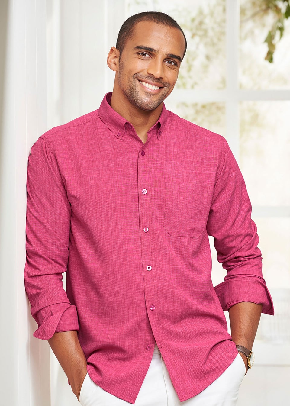 Cotton Traders Dusky Raspberry Long Sleeve Easy-Iron Shirt