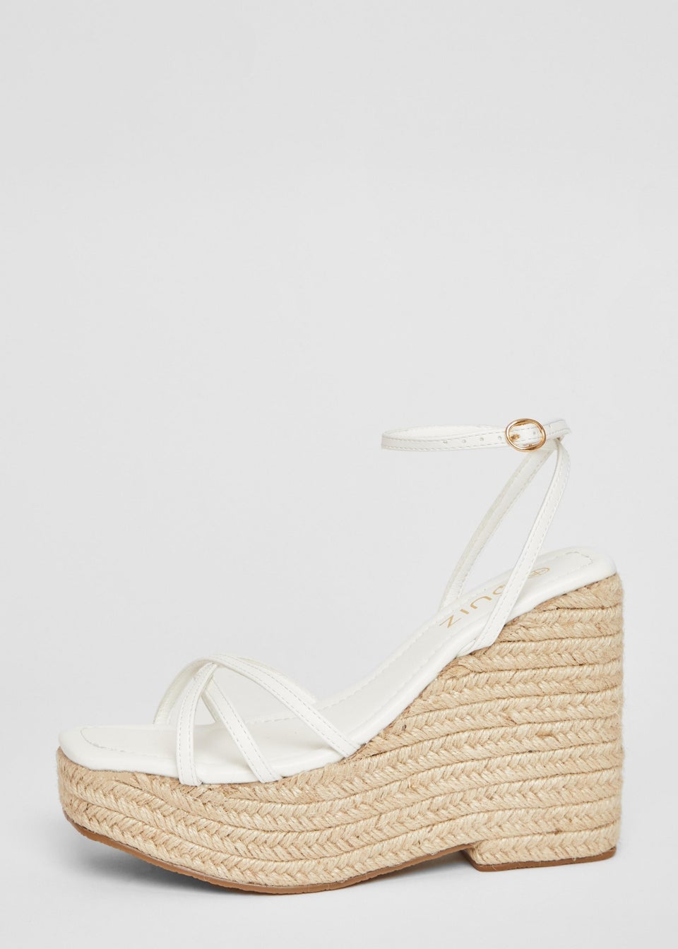 Quiz White Cross Strap High Wedges