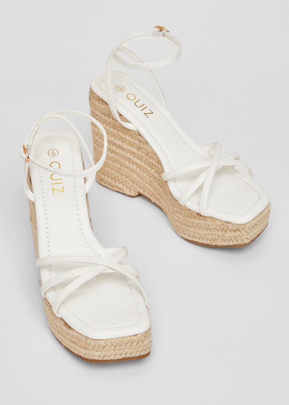 Quiz White Cross Strap High Wedges