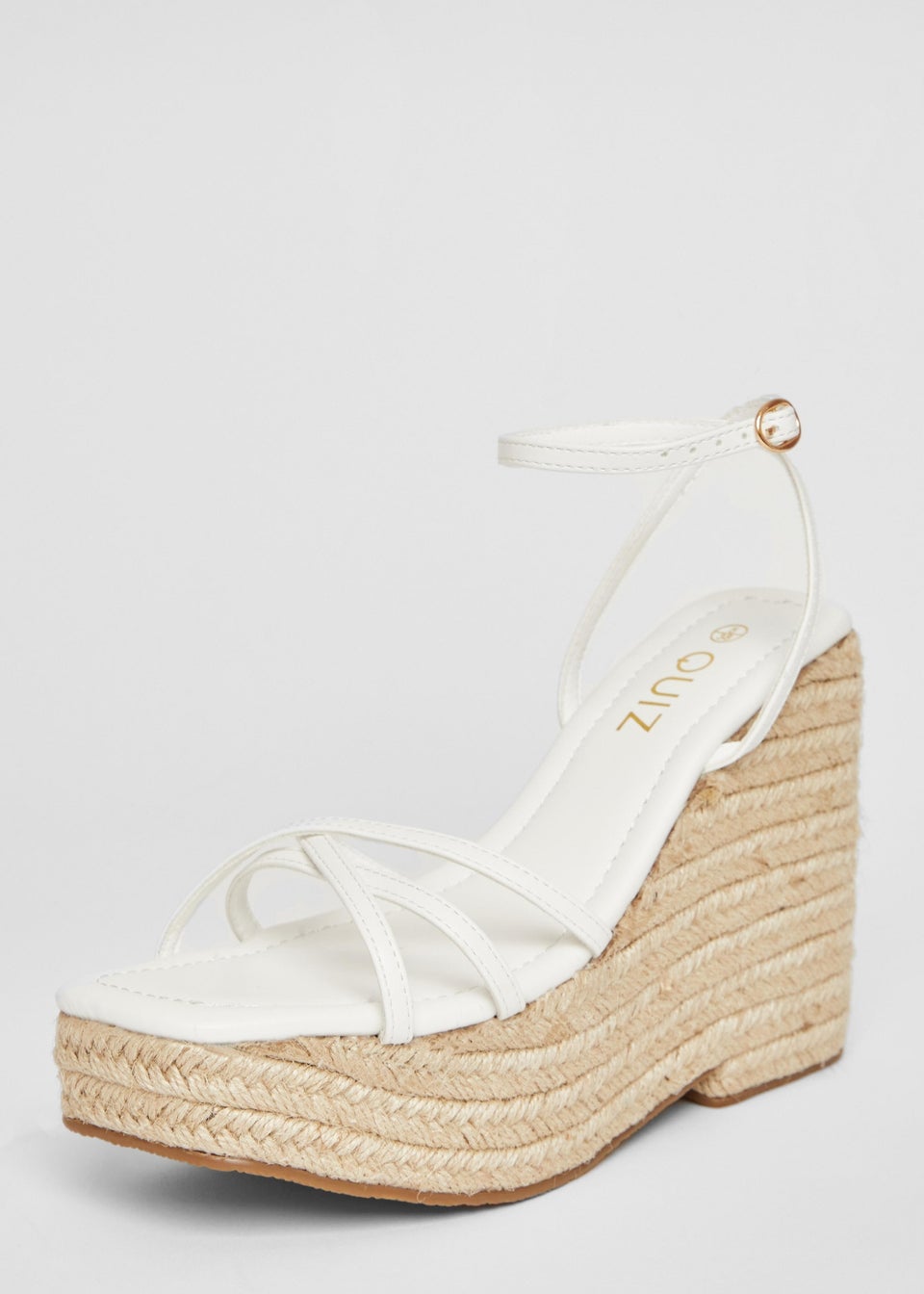 Quiz White Cross Strap High Wedges