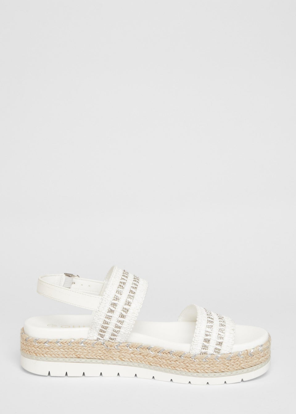 Quiz White Diamante Double Strap Flatform Sandals