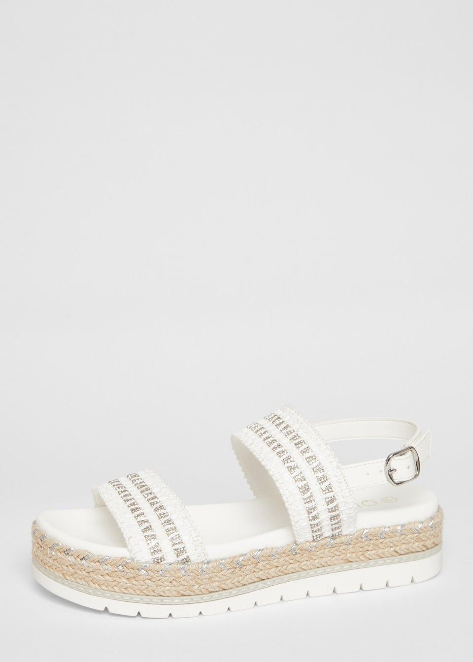 Quiz White Diamante Double Strap Flatform Sandals