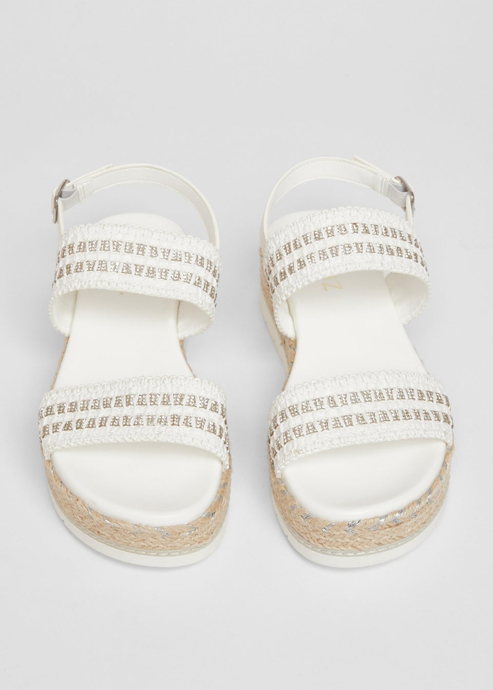 Quiz White Diamante Double Strap Flatform Sandals