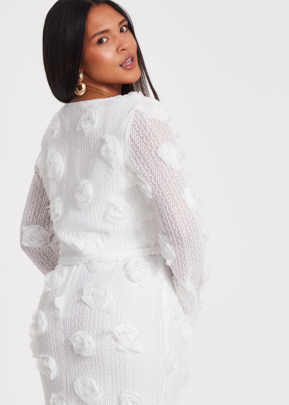 Quiz White Floral Cropped Jacket