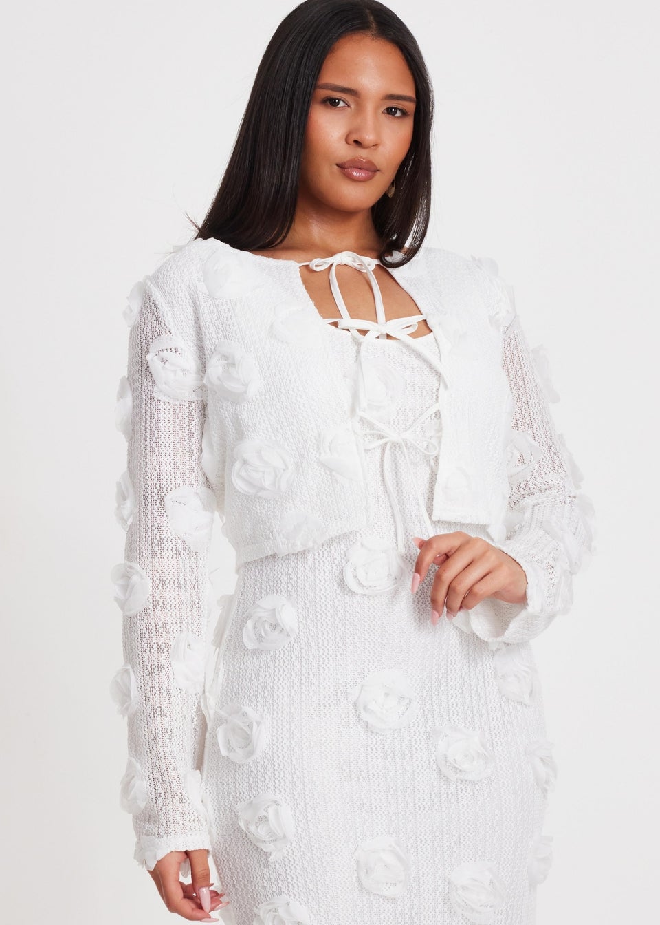 Quiz White Floral Cropped Jacket
