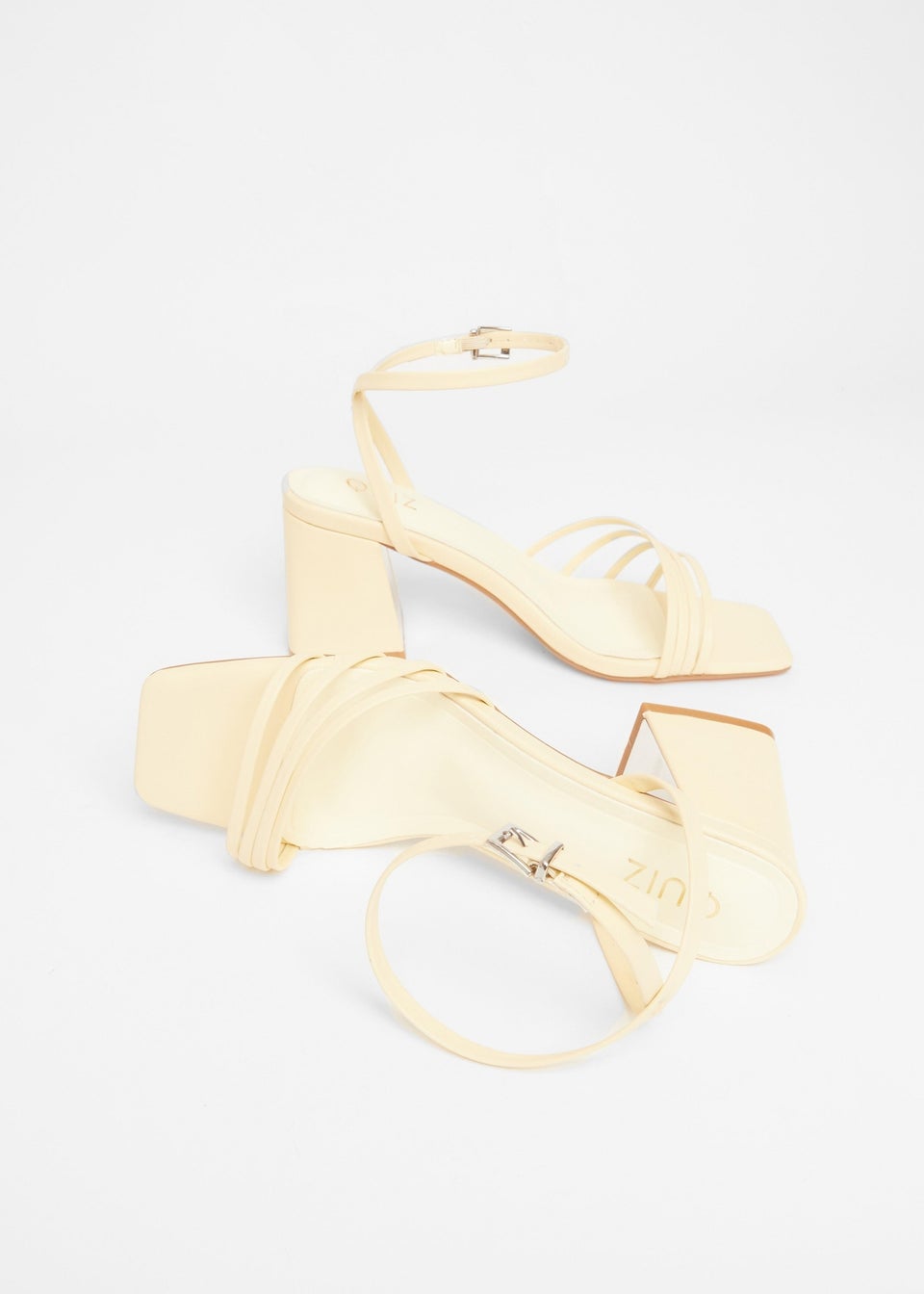 Quiz Yellow Strappy Low Block Heels