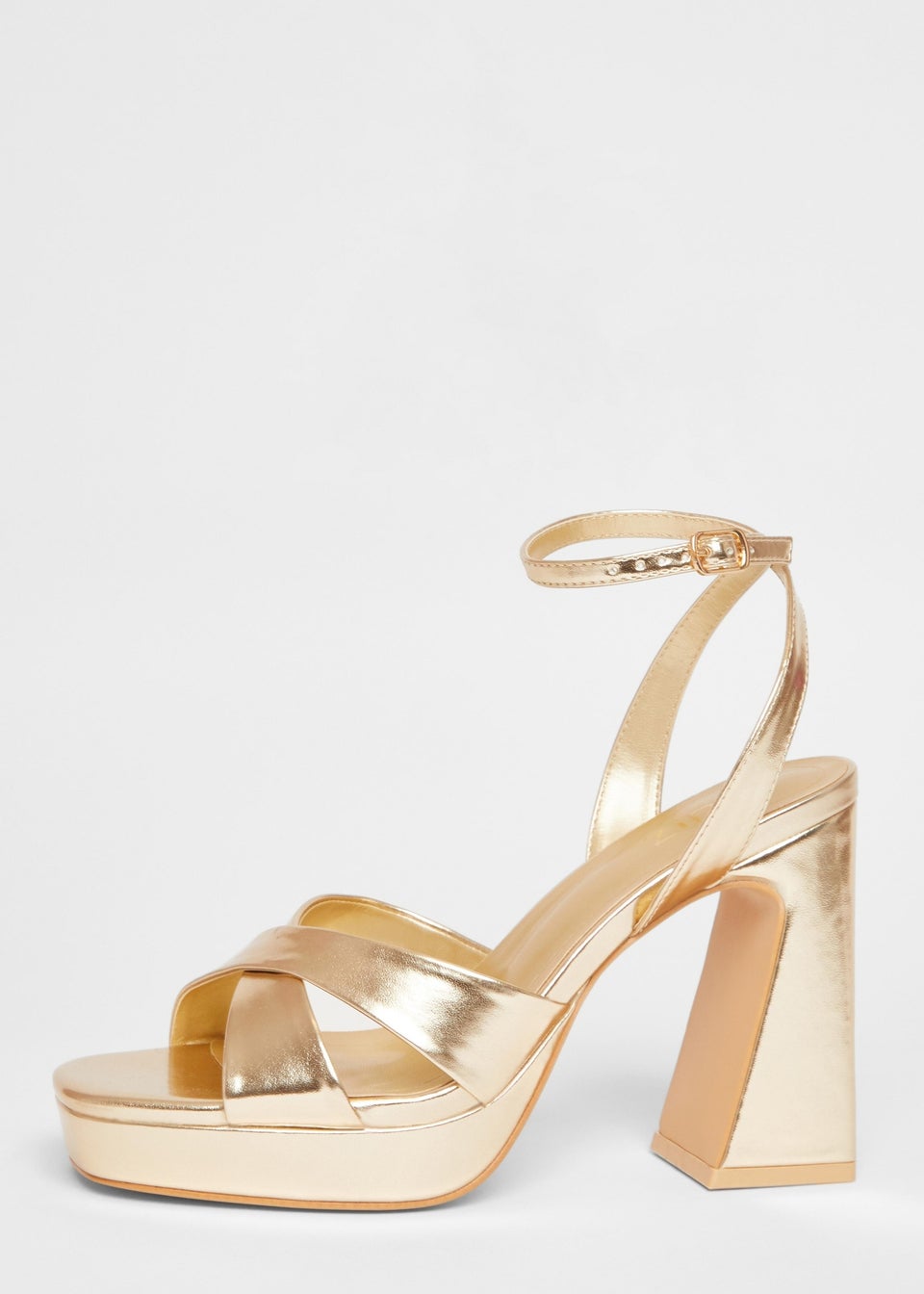 Quiz Gold Cross Strap Platform Heels