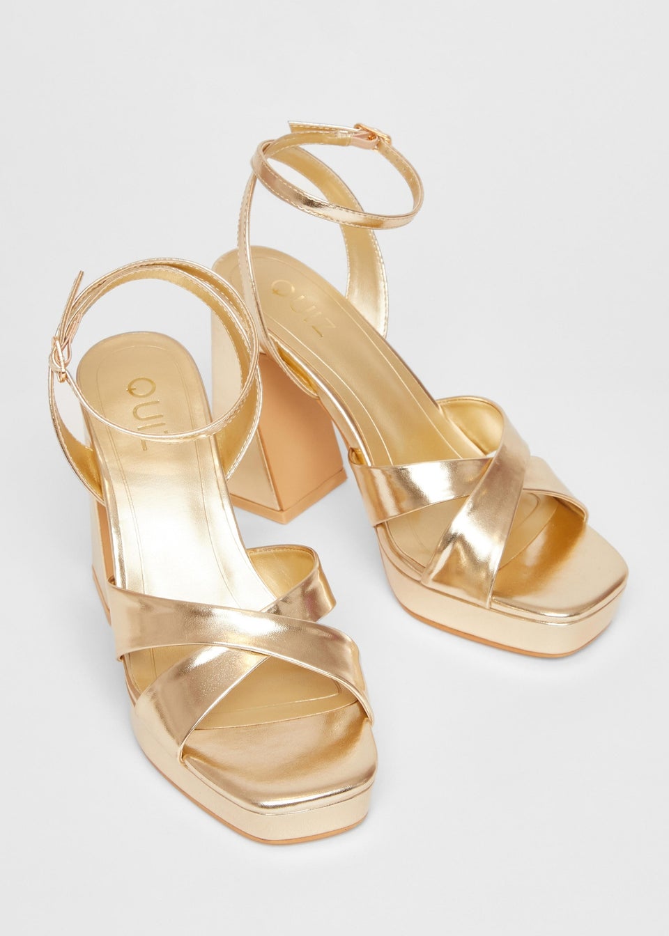 Quiz Gold Cross Strap Platform Heels