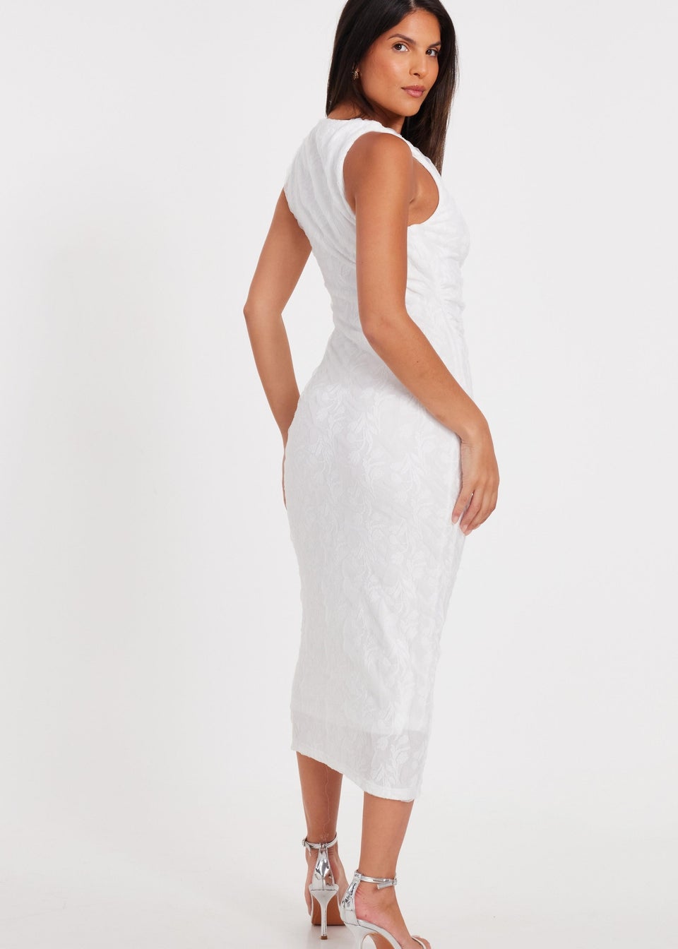 Quiz White Jacquard Midaxi Dress