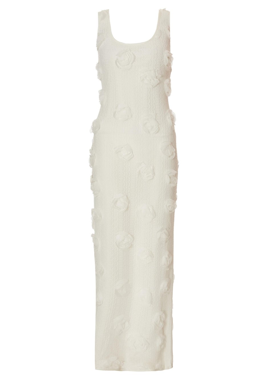 Quiz White Knitted Floral Midaxi Dress