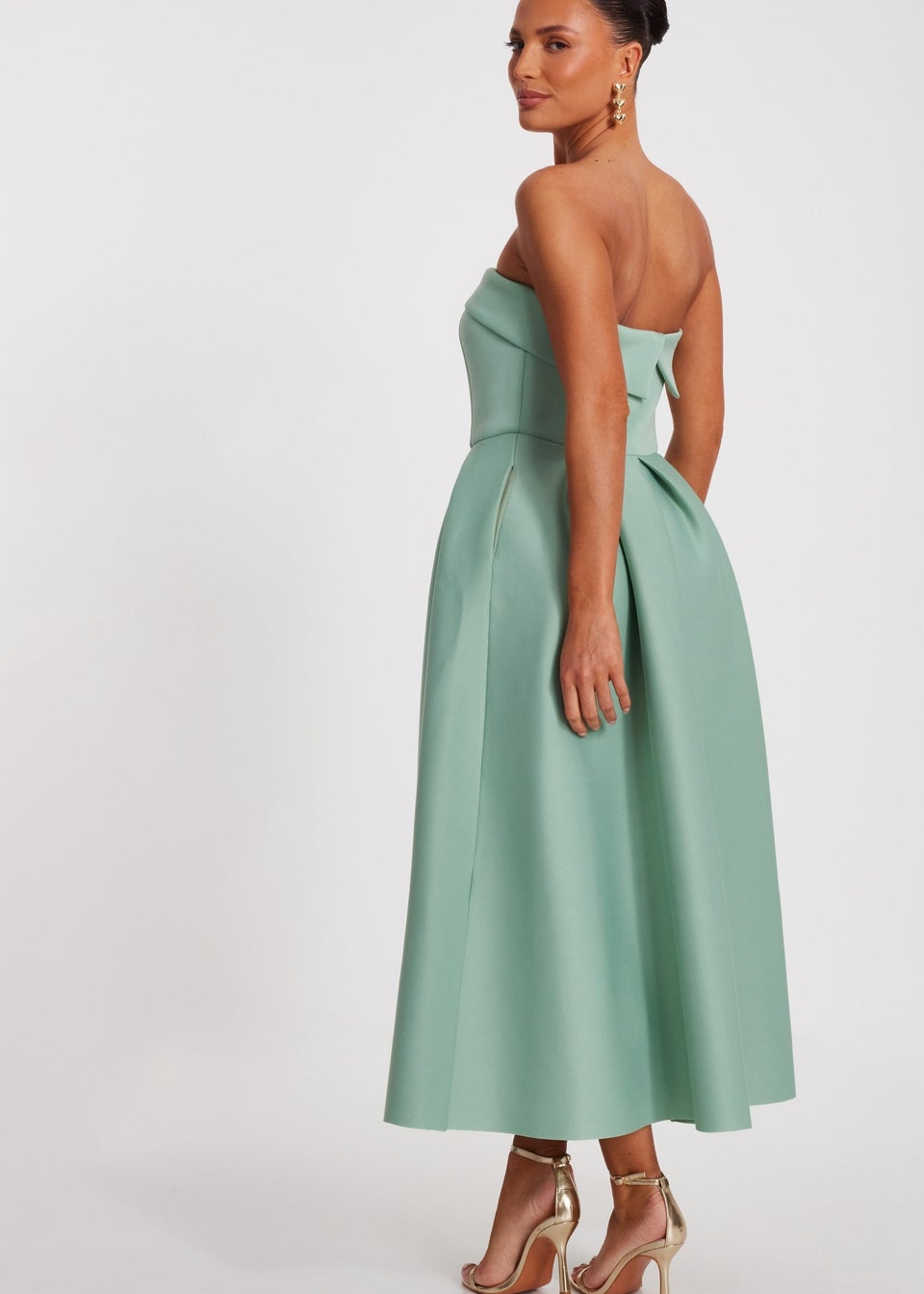 Quiz Green Bandeau Skater Dress