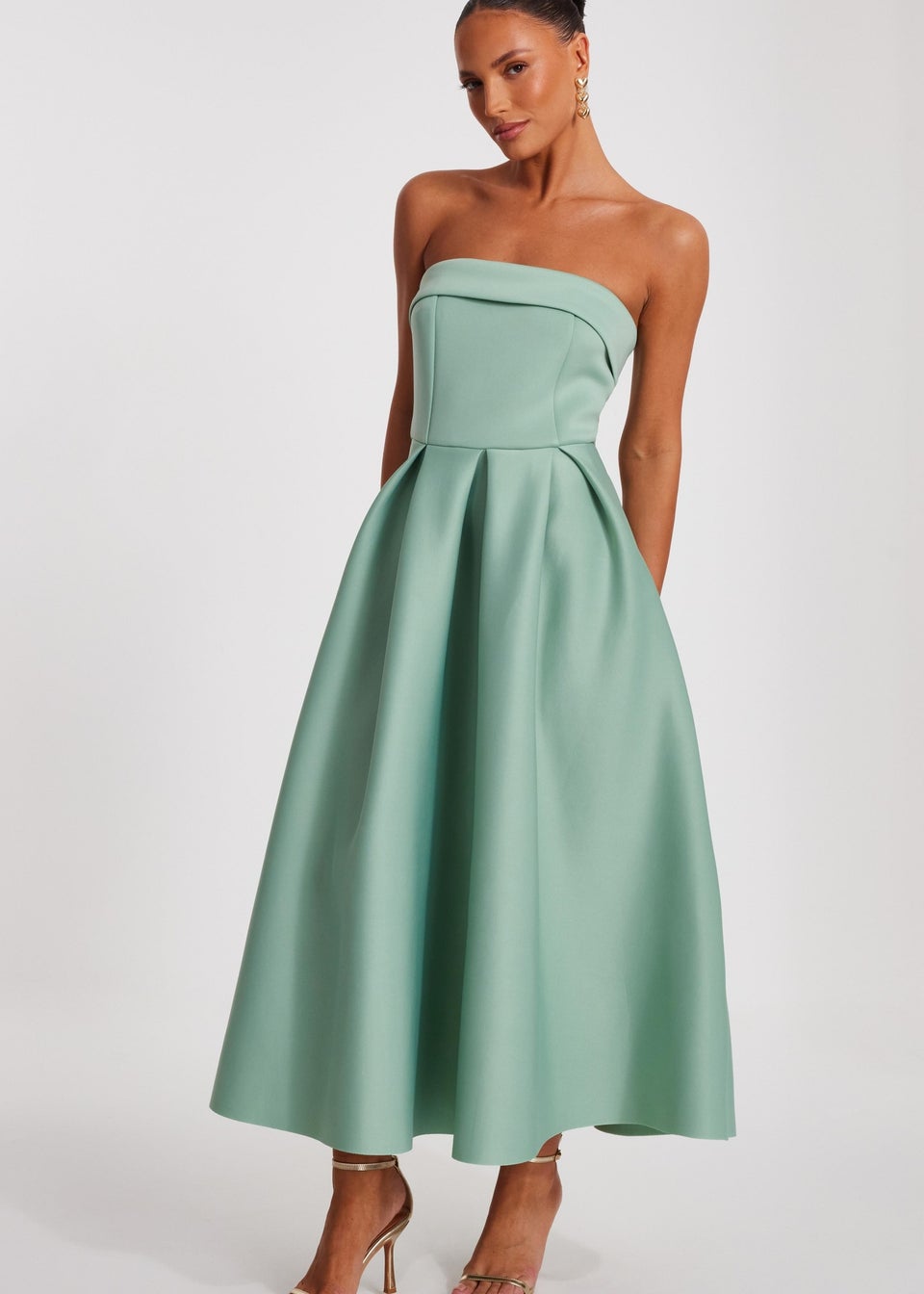 Quiz Green Bandeau Skater Dress