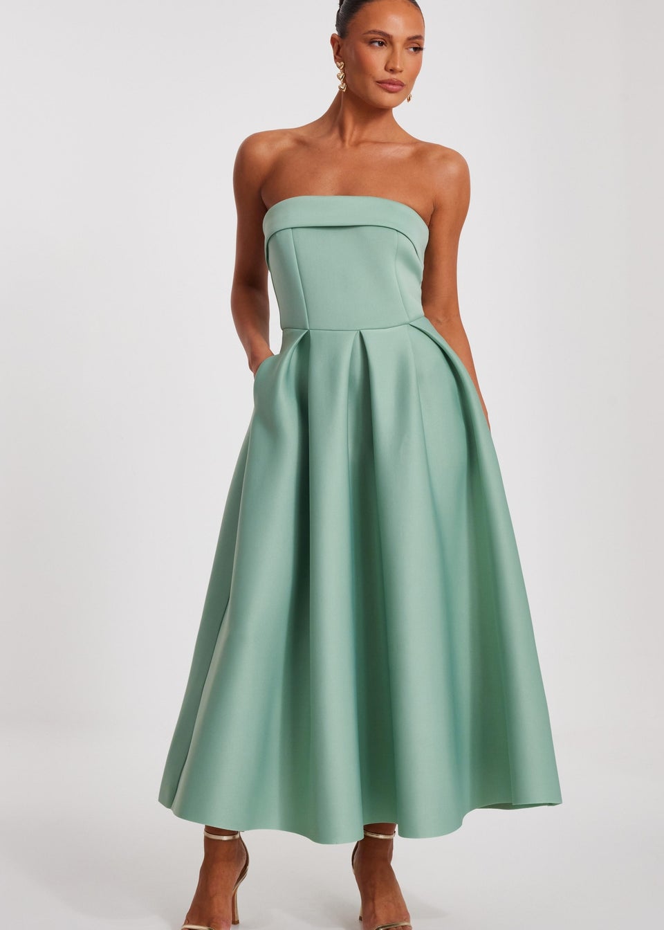 Quiz Green Bandeau Skater Dress