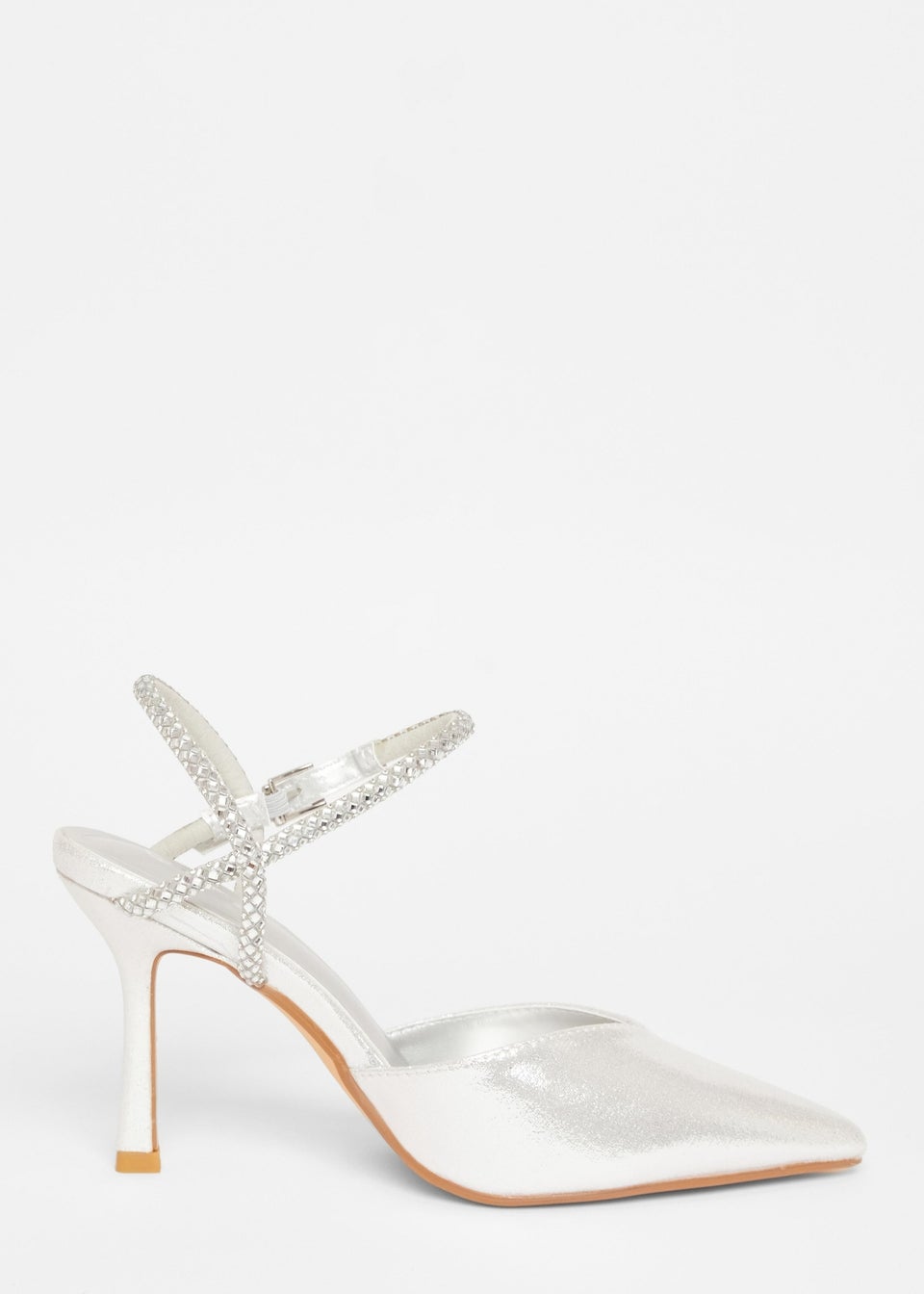 Quiz Silver Diamante Strap Court Heels