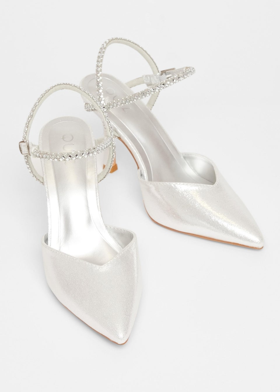 Quiz Silver Diamante Strap Court Heels