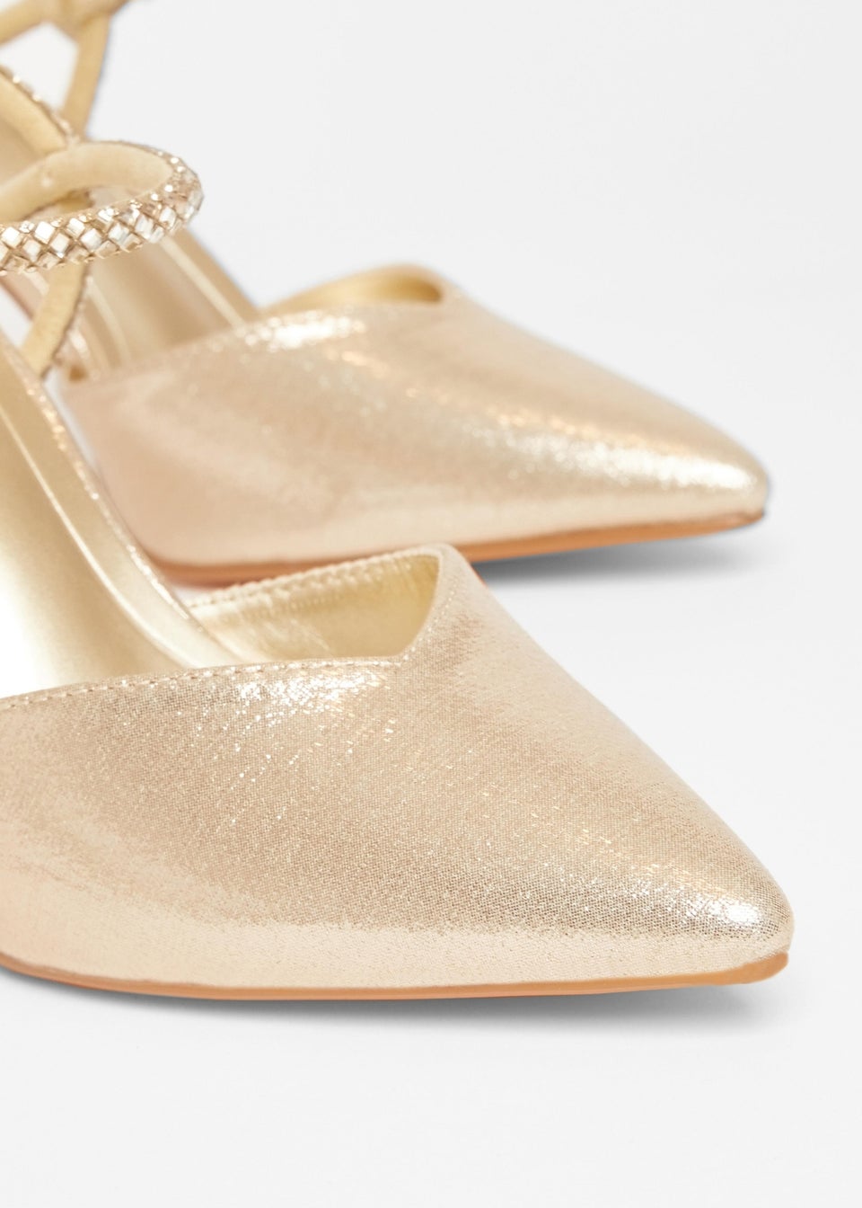 Quiz Gold Diamante Strap Court Heels
