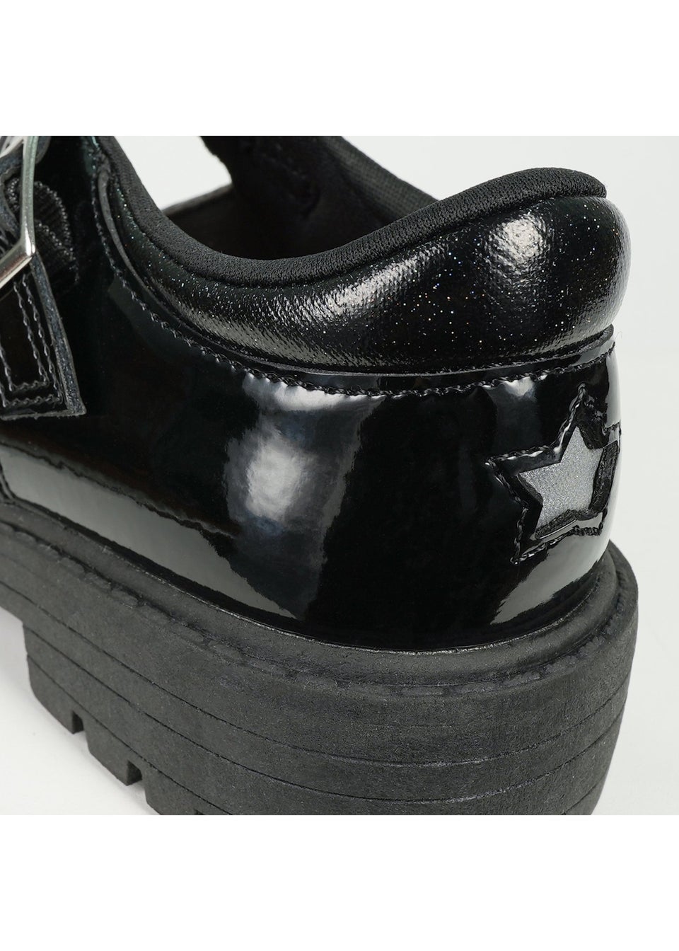 ToeZone Girls Black Luna Patent Unicorn Buckle School Shoe