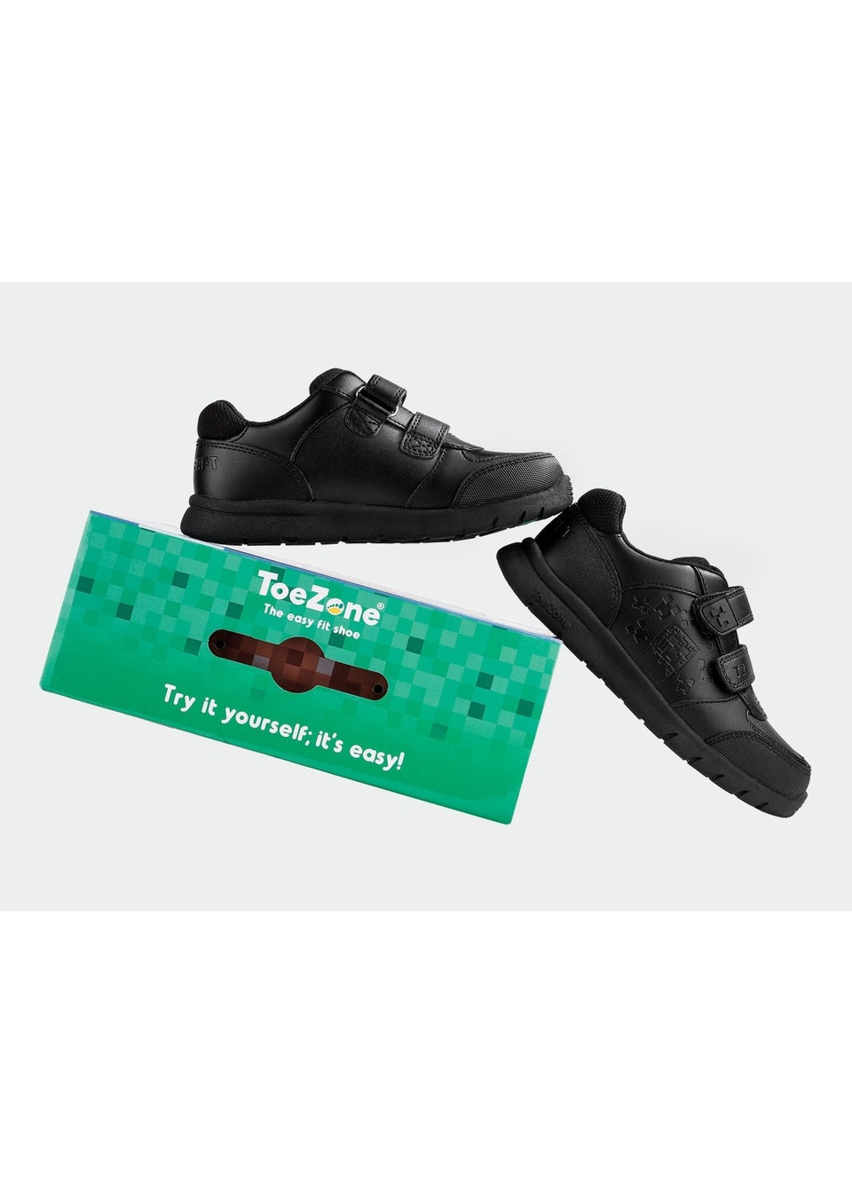 ToeZone Boys Black Minecraft Rip Tape School Shoe
