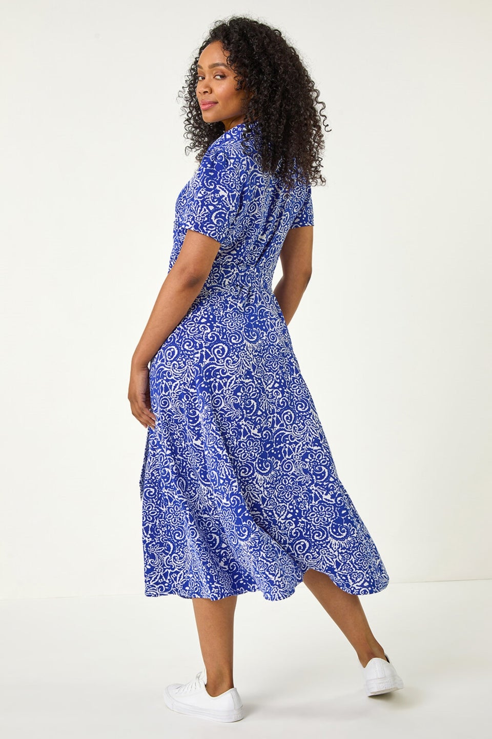 Roman Royal Blue Petite Abstract Print Button Shirt Dress