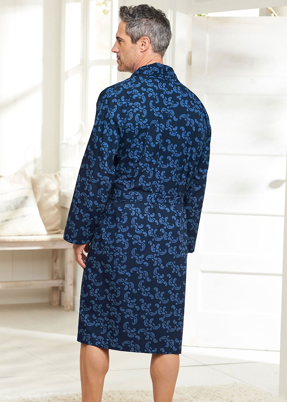 Cotton Traders Navy Woven Dressing Gown
