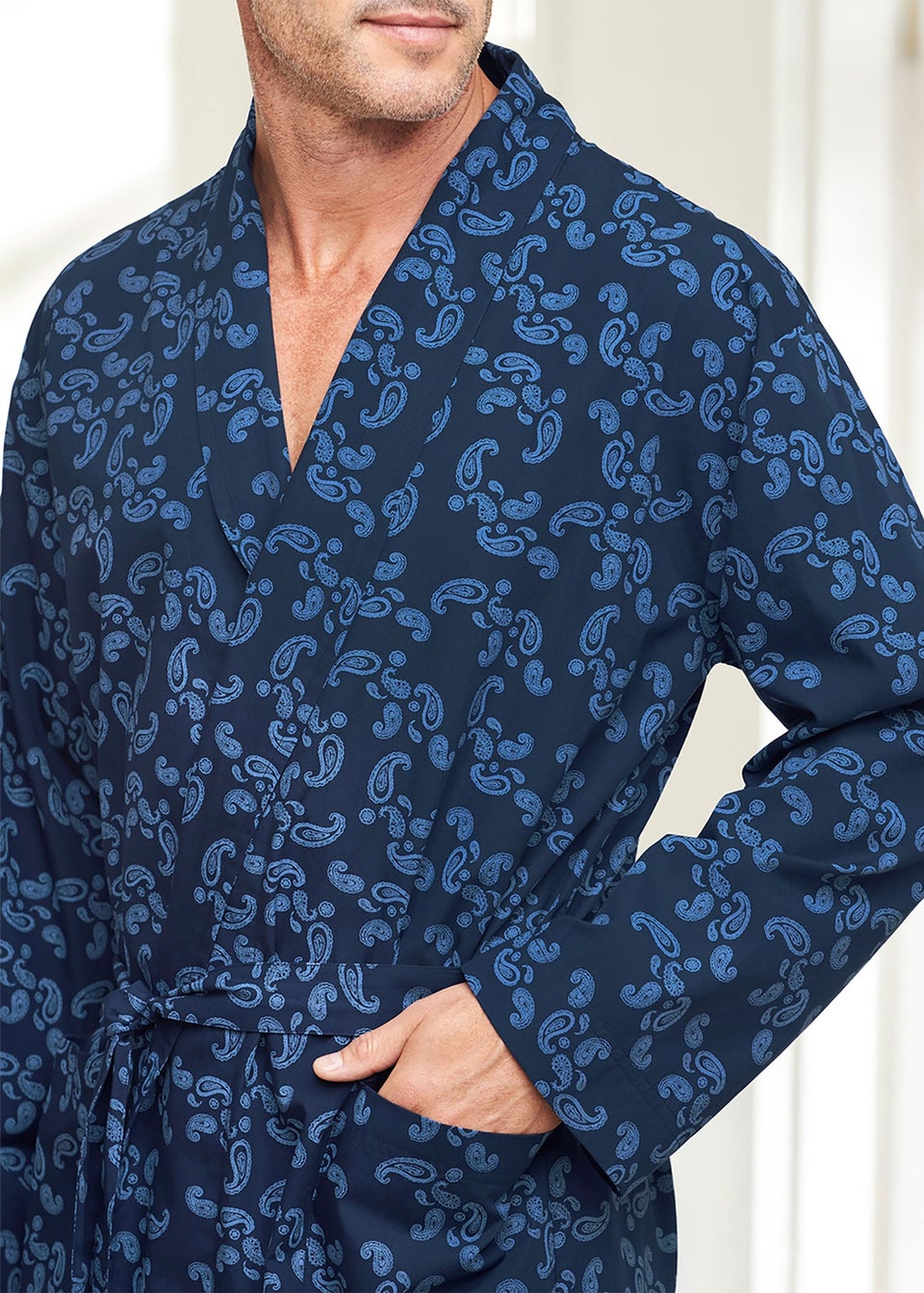 Cotton Traders Navy Woven Dressing Gown