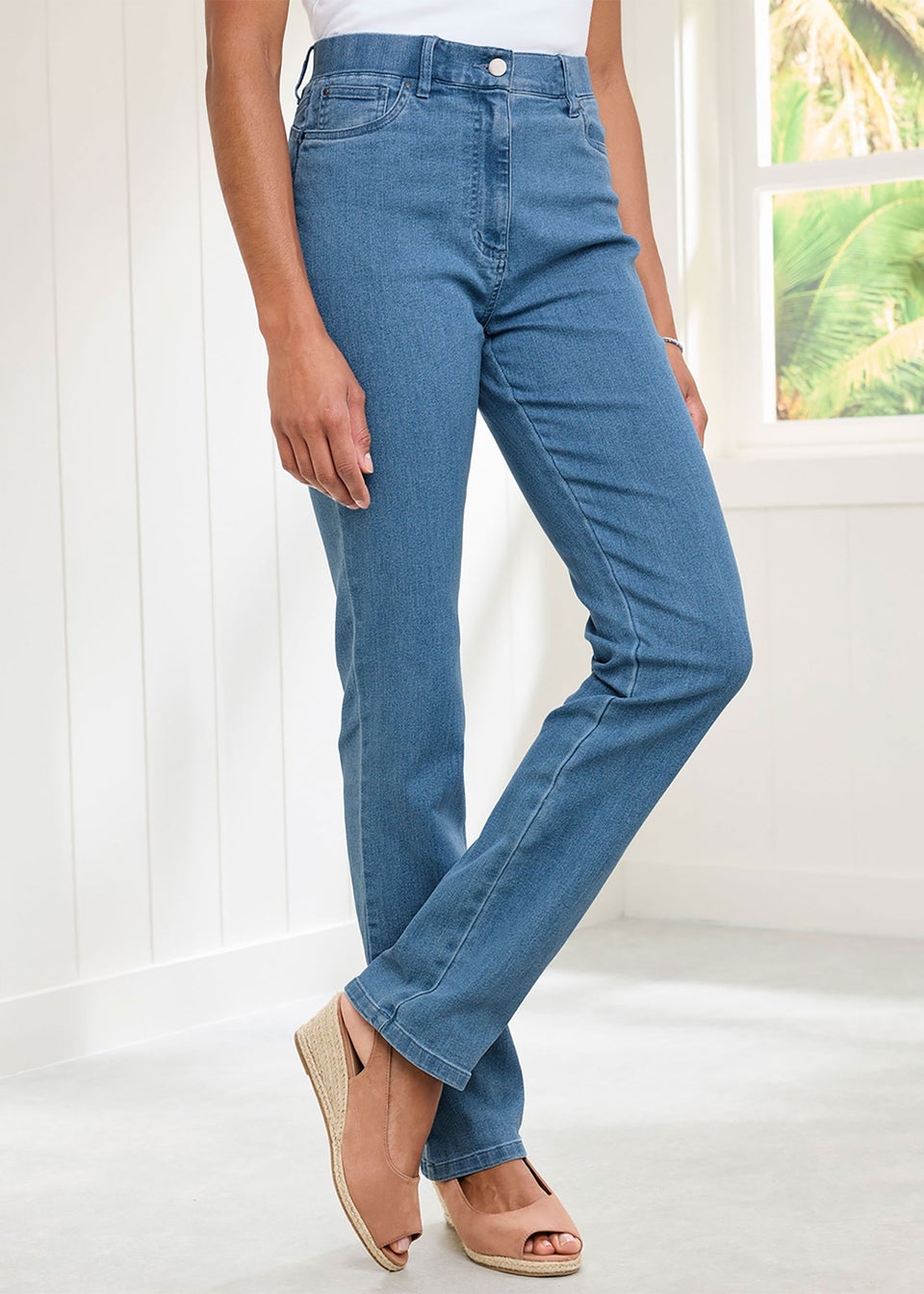 Cotton Traders Washed Blue Magic Comfort Straight-Leg Denim Jeans
