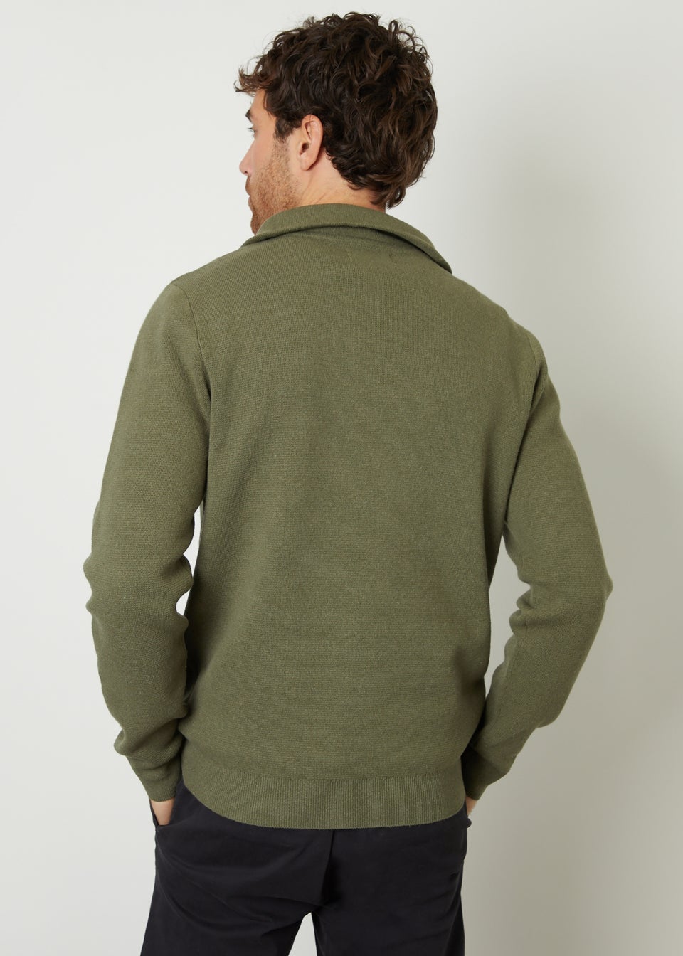 Threadbare Olive Rib Panel Quarter Zip Jumper