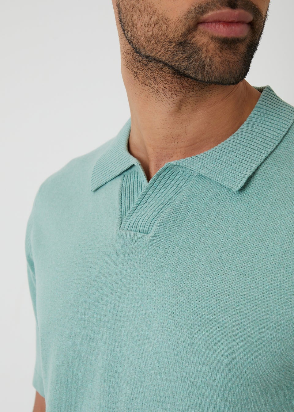 Threadbare Soft Green Trophy Neck Short Sleeve Knitted Polo