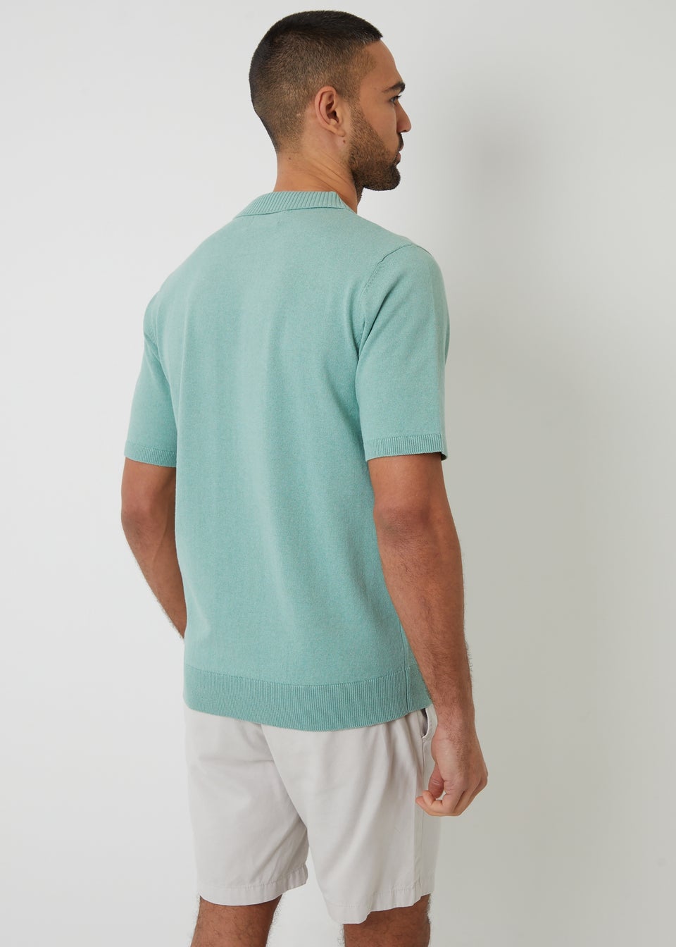 Threadbare Soft Green Trophy Neck Short Sleeve Knitted Polo