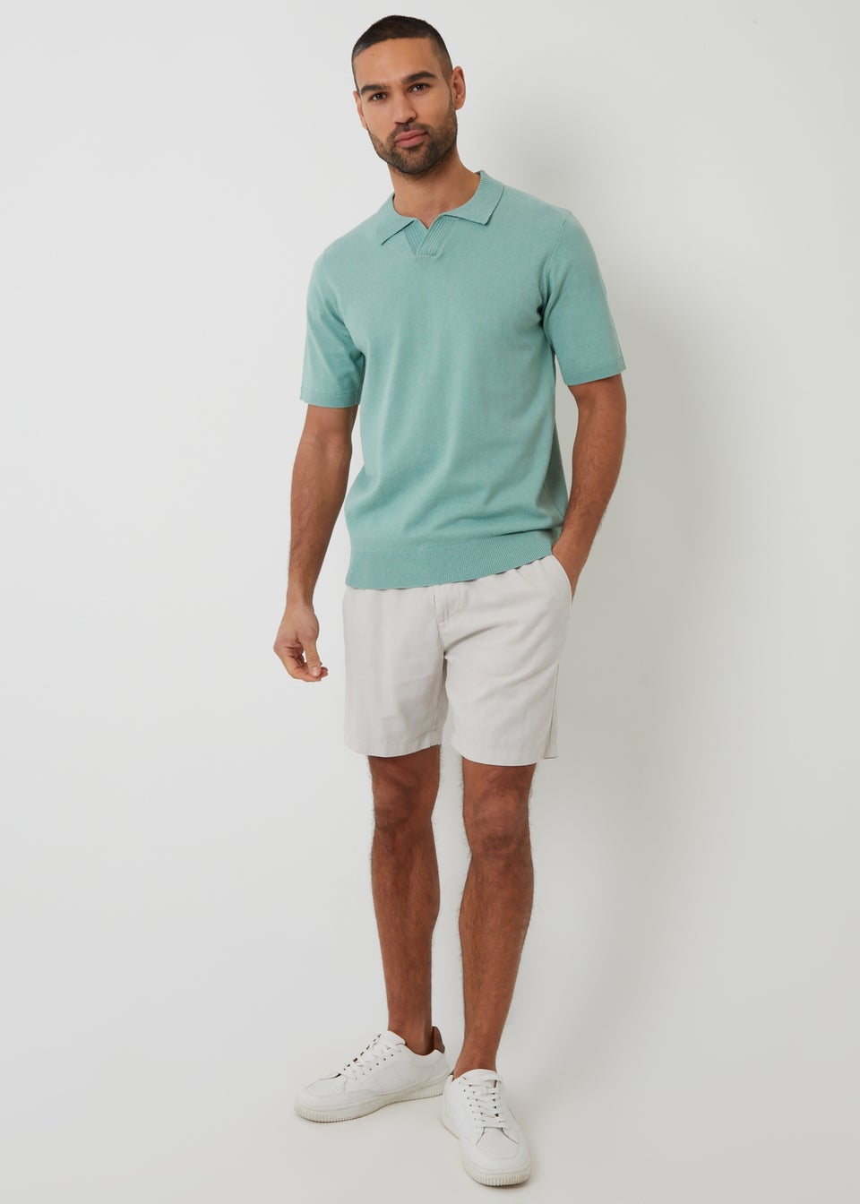 Threadbare Soft Green Trophy Neck Short Sleeve Knitted Polo