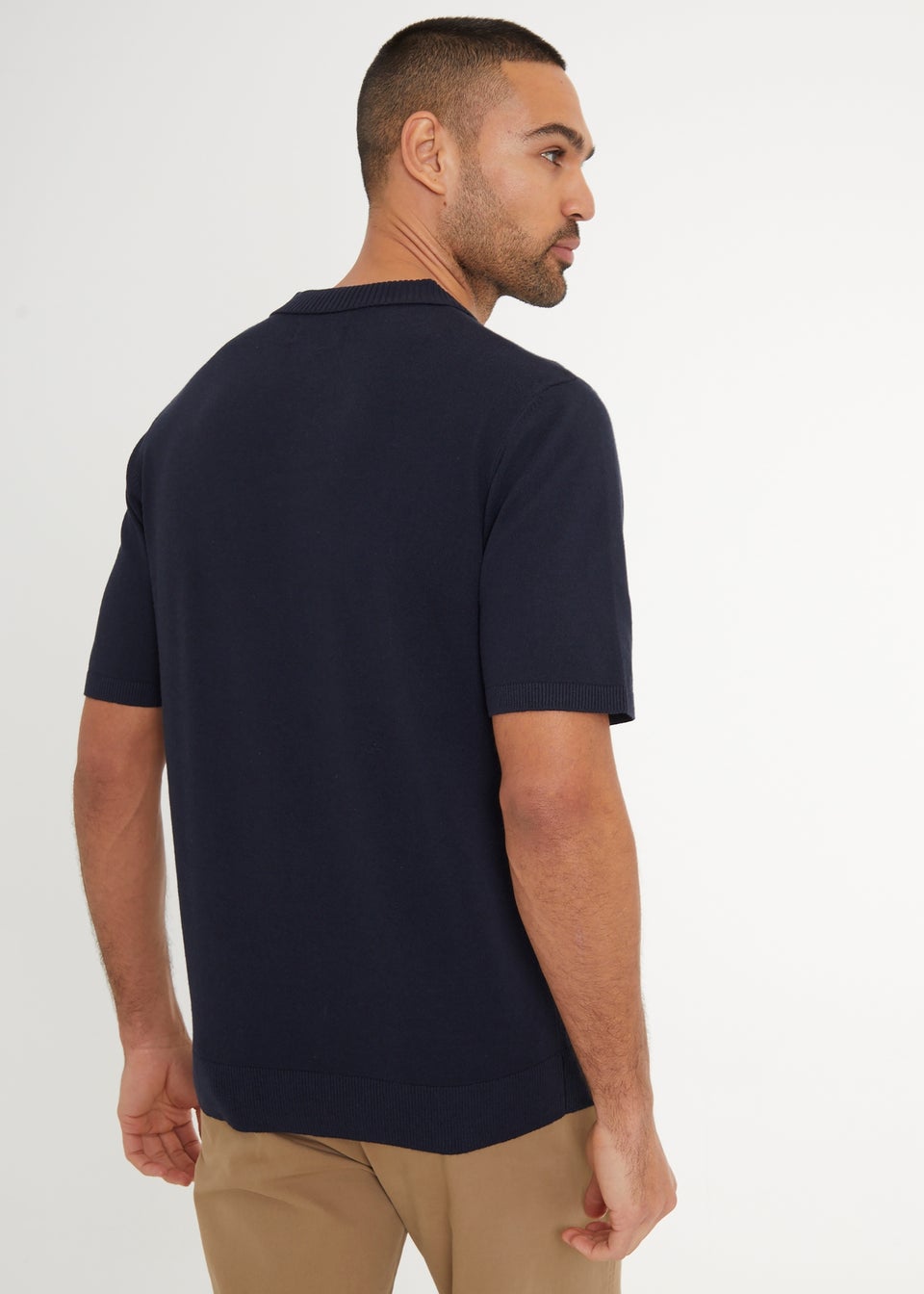 Threadbare Navy Trophy Neck Short Sleeve Knitted Polo