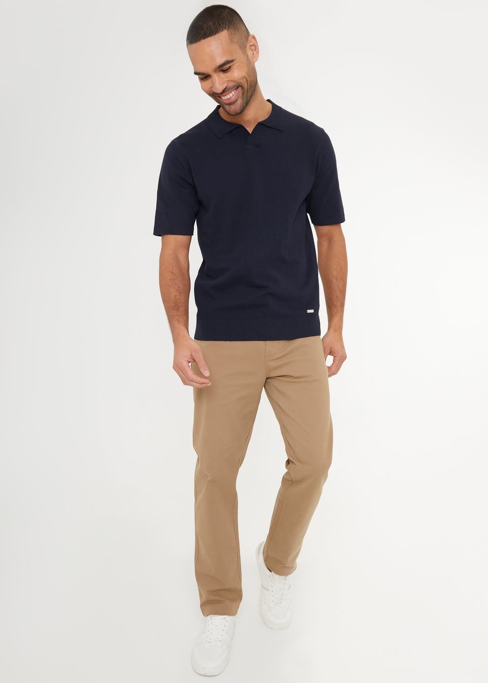 Threadbare Navy Trophy Neck Short Sleeve Knitted Polo