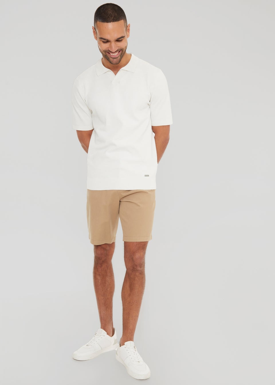 Threadbare Natural Trophy Neck Short Sleeve Knitted Polo