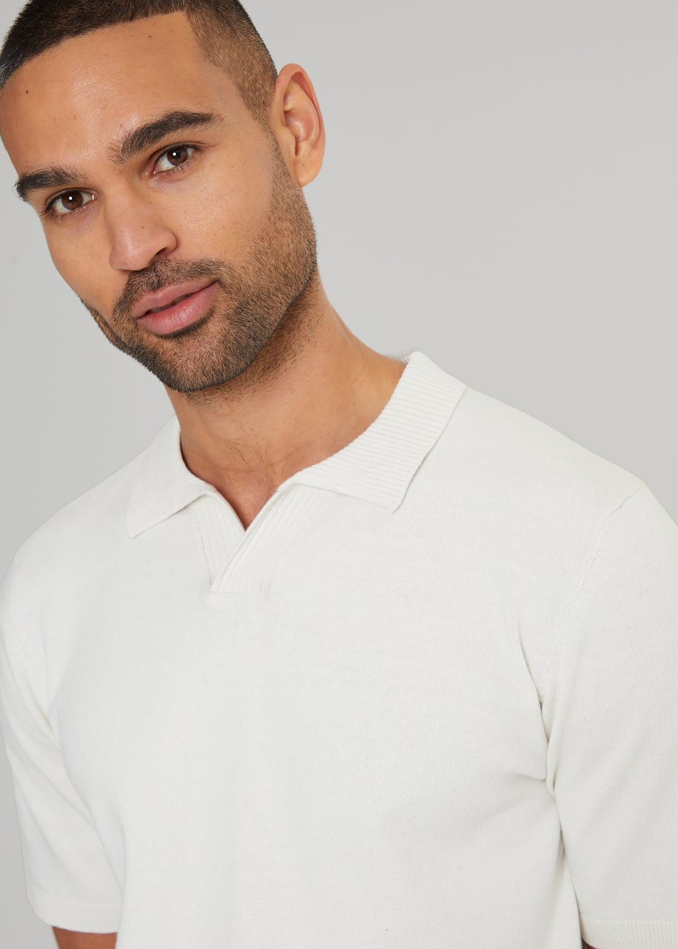Threadbare Natural Trophy Neck Short Sleeve Knitted Polo