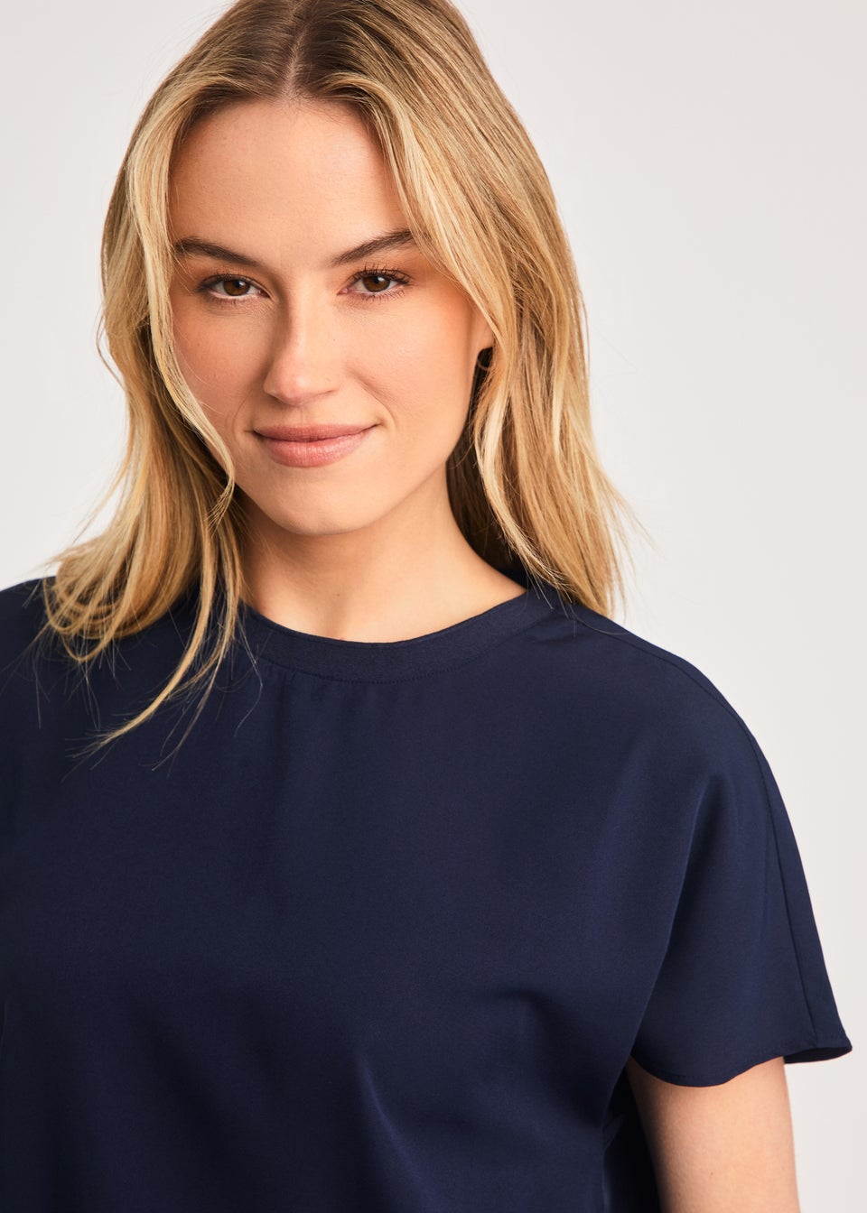 French Connection Navy Crew Neck Short Sleeve Crepe Top