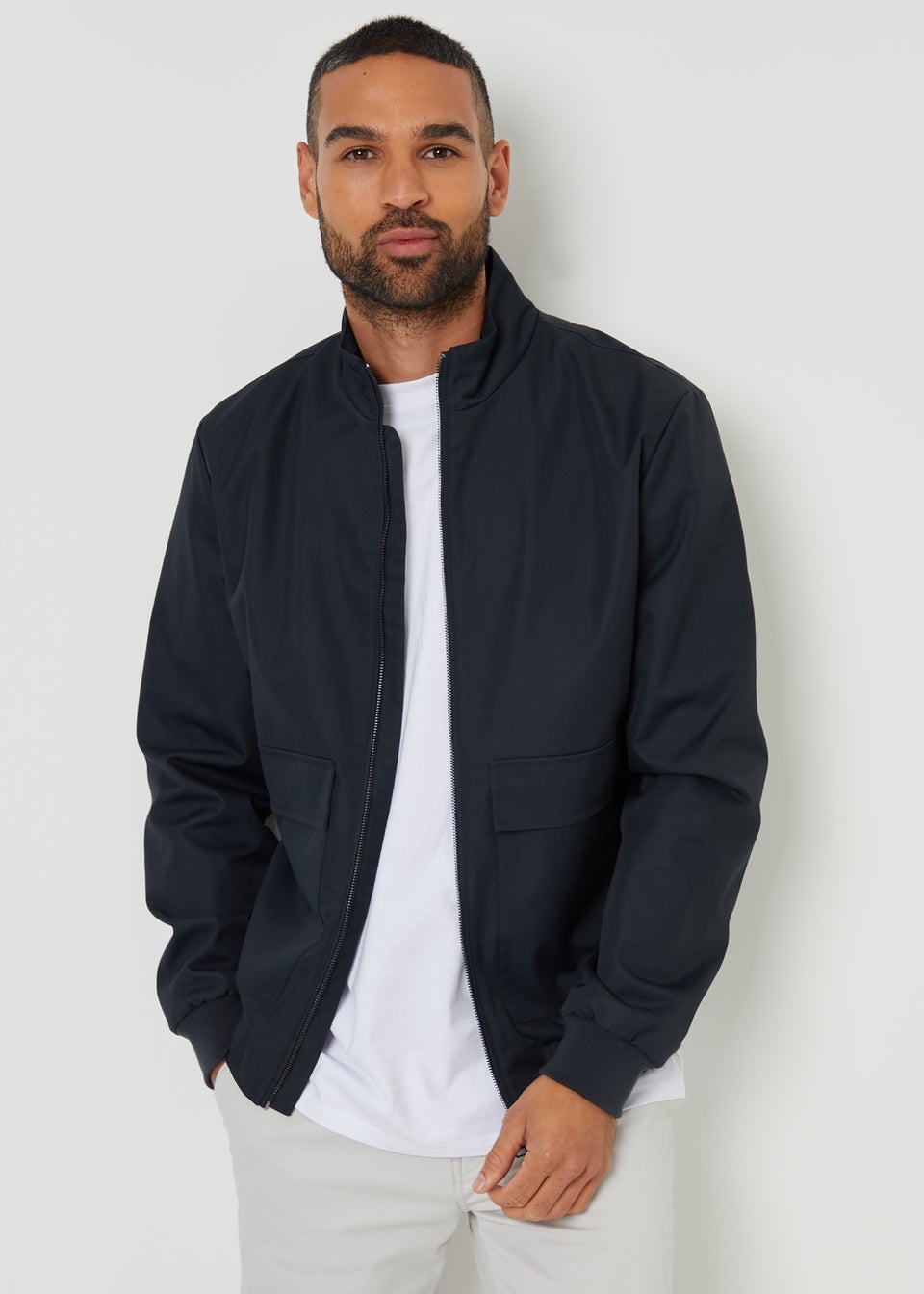 Threadbare Navy Patch Pocket Funnel Neck Harrington Style Jacket
