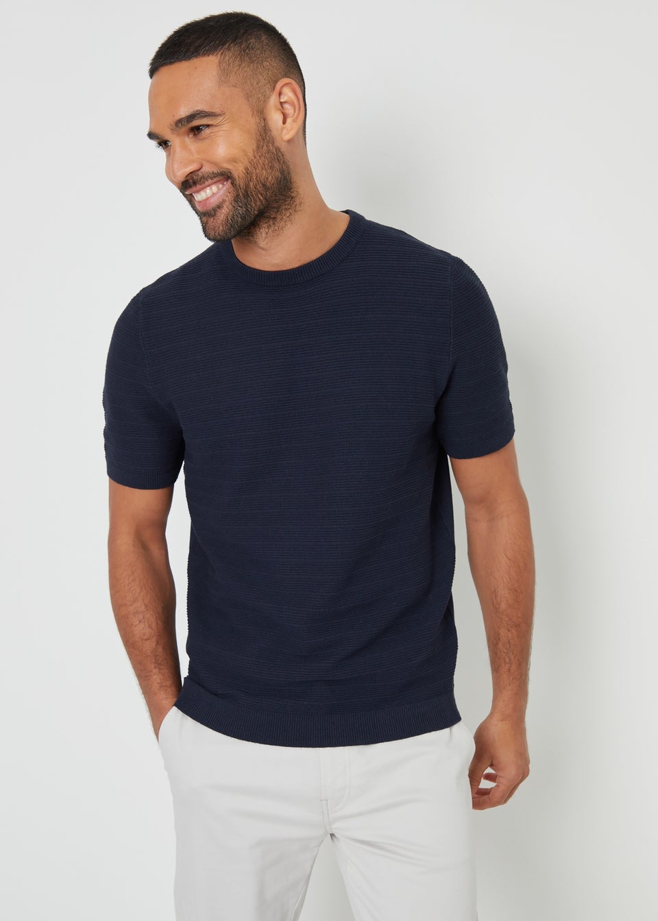 Threadbare Navy Textured Knitted T-Shirt