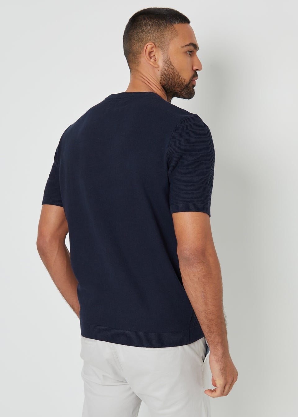 Threadbare Navy Textured Knitted T-Shirt