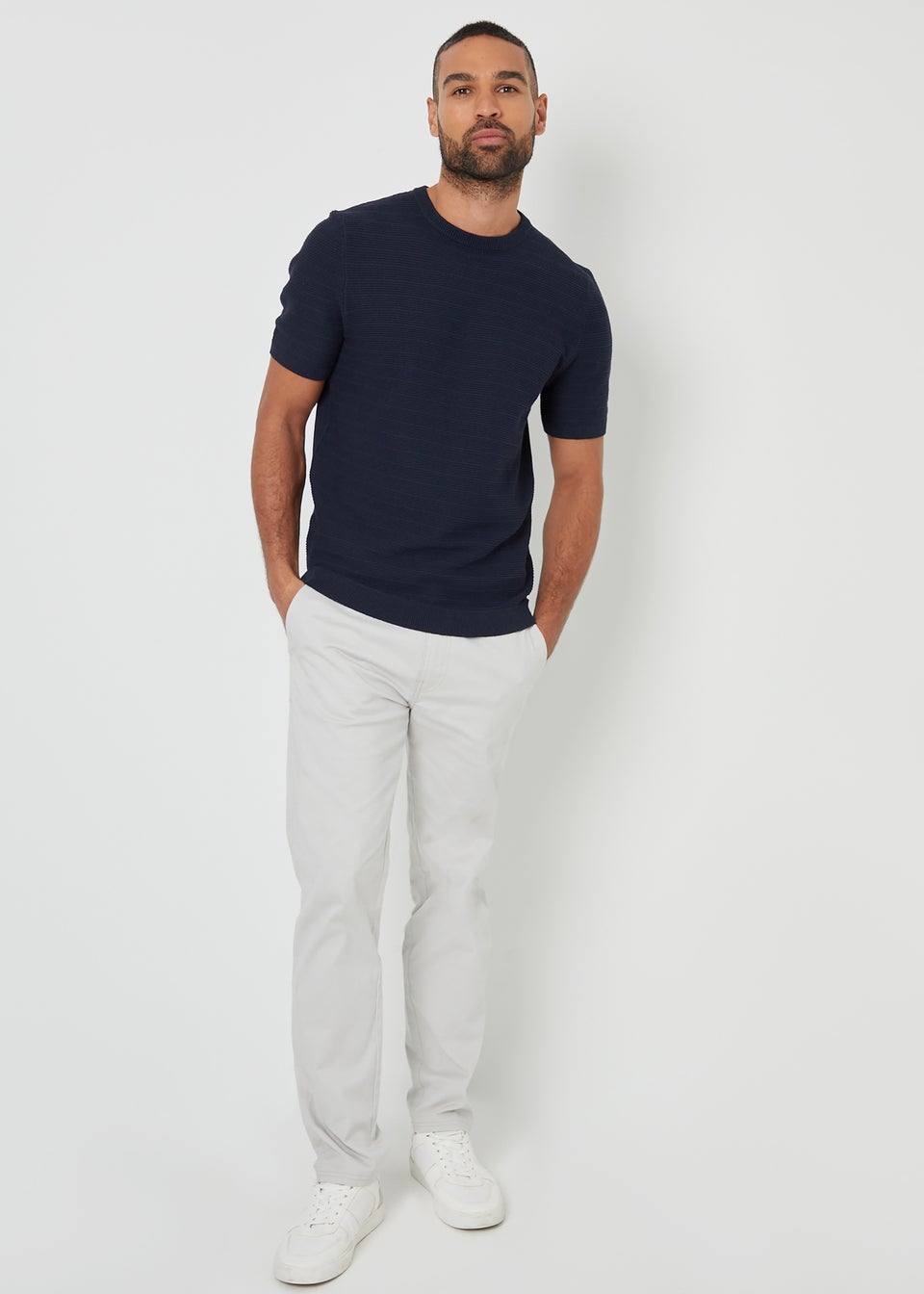 Threadbare Navy Textured Knitted T-Shirt